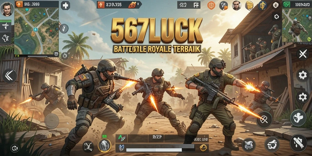 Tampilan screenshot 567LUCK menampilkan aksi seru dalam pertempuran Battle Royale.