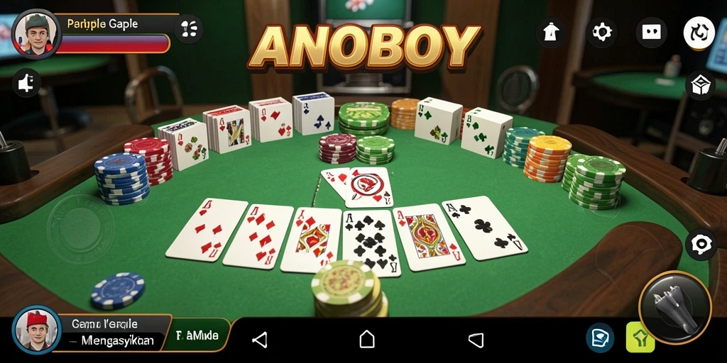 Tampilan gameplay seru ANOBOY dalam permainan Gaple.
