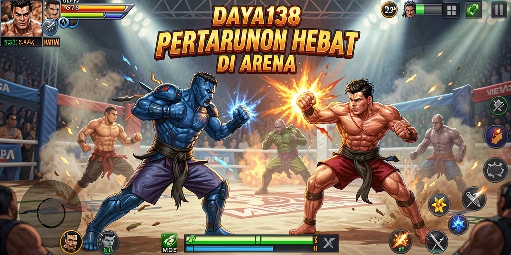 Screenshot utama DAYA138 menampilkan pertarungan epik di arena.