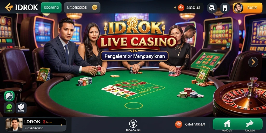 Screenshot utama gameplay IDROK menampilkan dealer langsung dan tabel permainan.