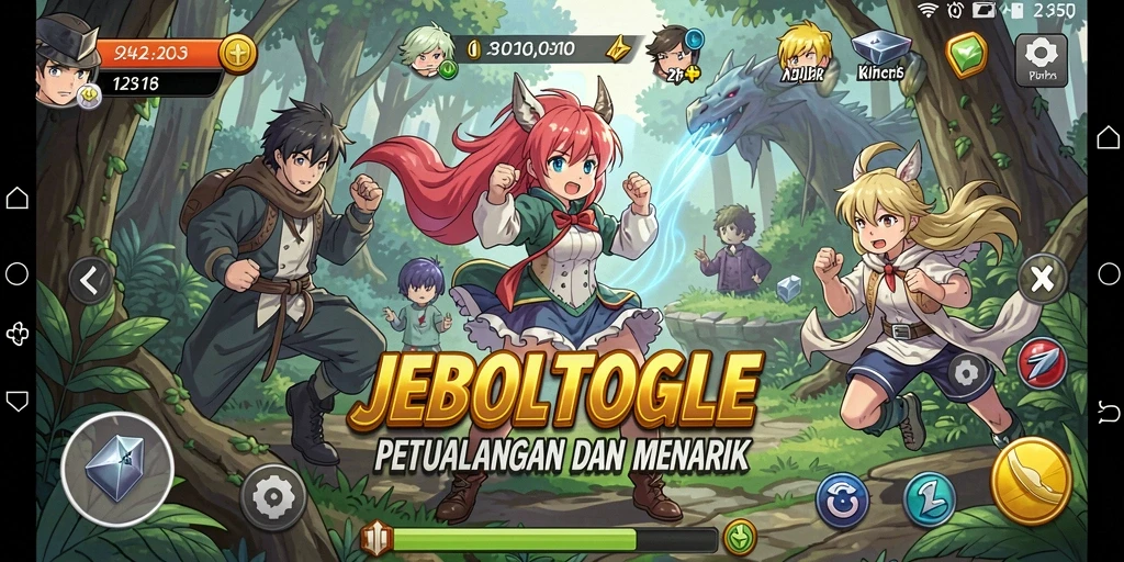 Screenshot gameplay JEBOLTOGEL menampilkan karakter anime yang penuh aksi.