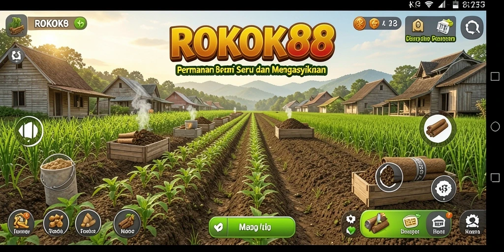 Tampilan gameplay ROKOK88 yang menarik dengan aktivitas bertani.